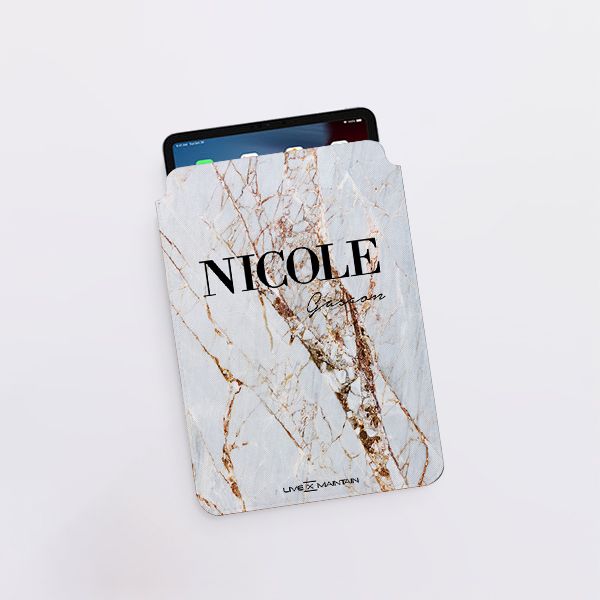 Personalised Cracked Marble Name Saffiano Leather Tablet/Laptop Sleeve
