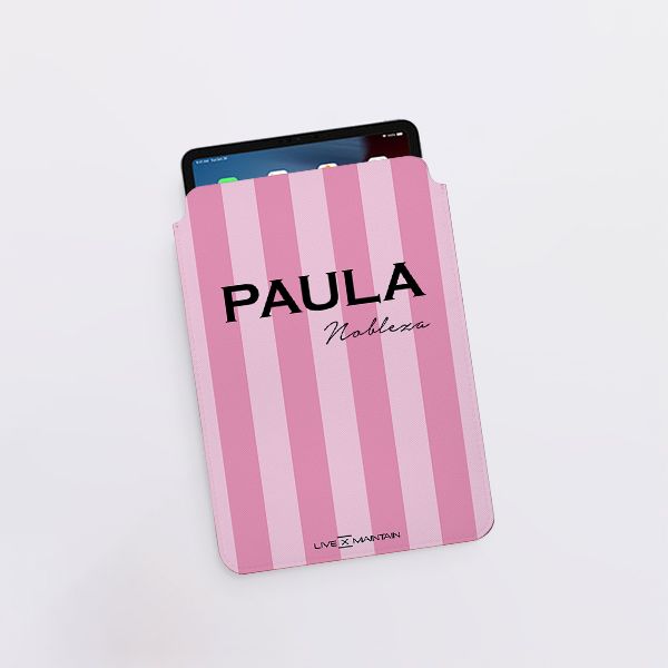 Personalised Pink Stripe Saffiano Leather Tablet/Laptop Sleeve