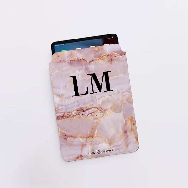 Personalised Natural Pink Marble Initials Saffiano Leather Tablet/Laptop Sleeve
