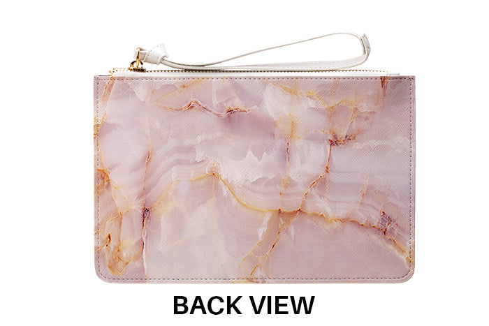 Personalised Natural Pink Marble Leather Clutch Bag