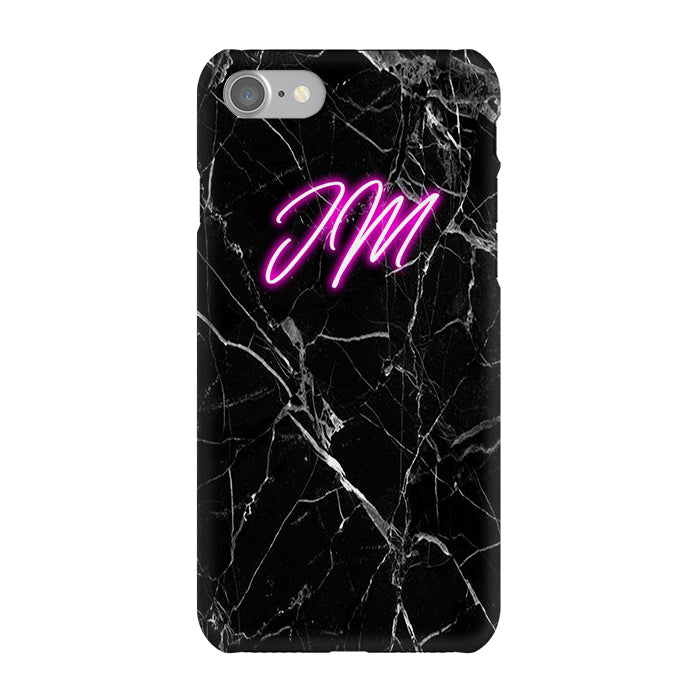 Personalised Black Marble Neon Initials iPhone 7 Case