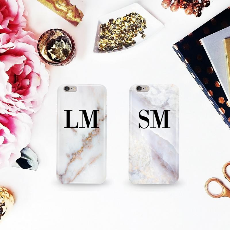 Personalised Stone Marble Initials Phone Case