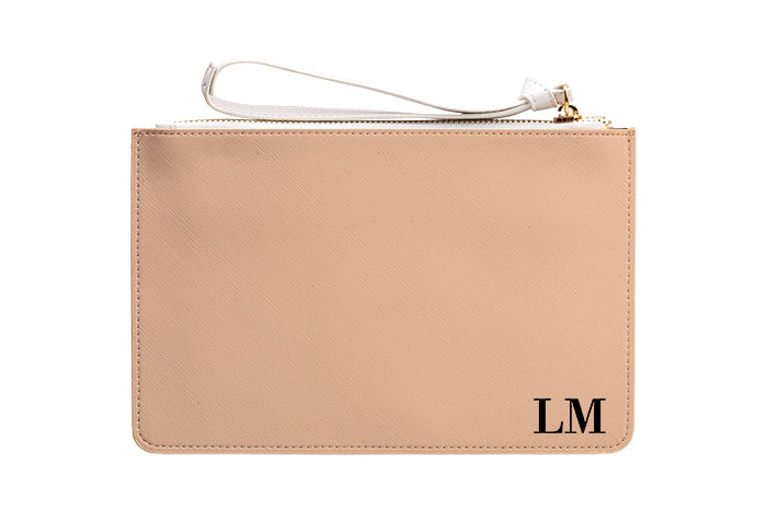 Personalised Nude Leather Clutch Bag