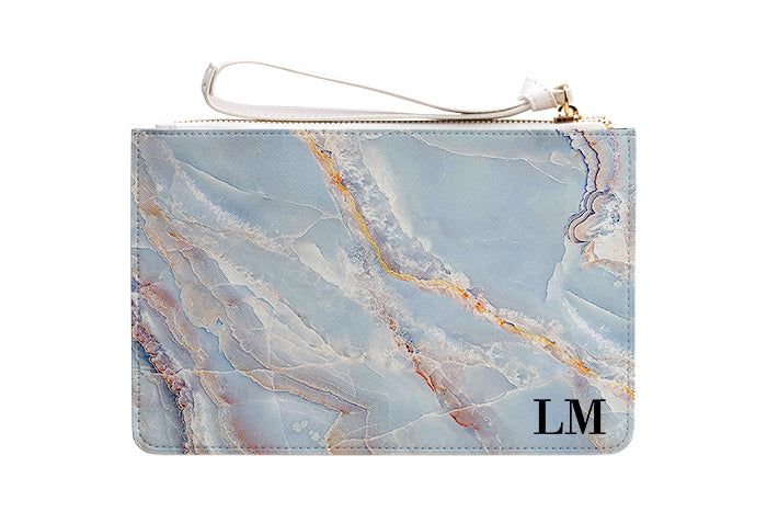 Personalised Ocean Marble Leather Clutch Bag