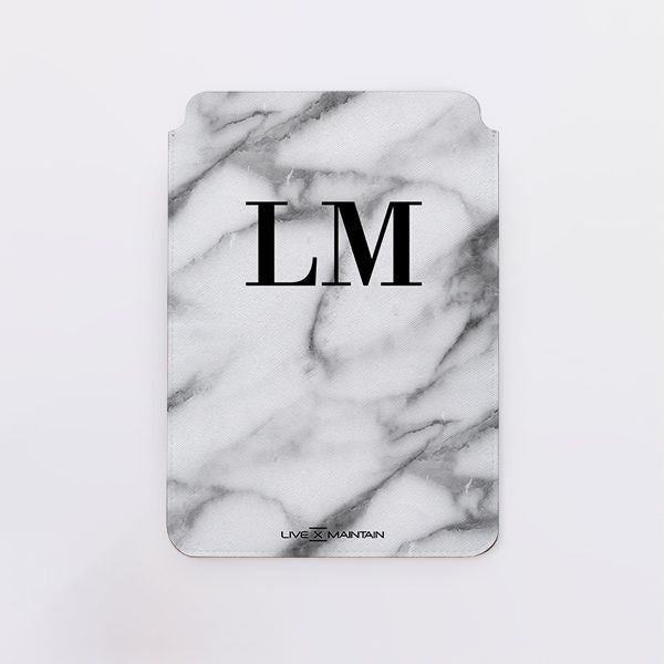 Personalised White Pentelic Marble Initials Saffiano Leather Tablet/Laptop Sleeve