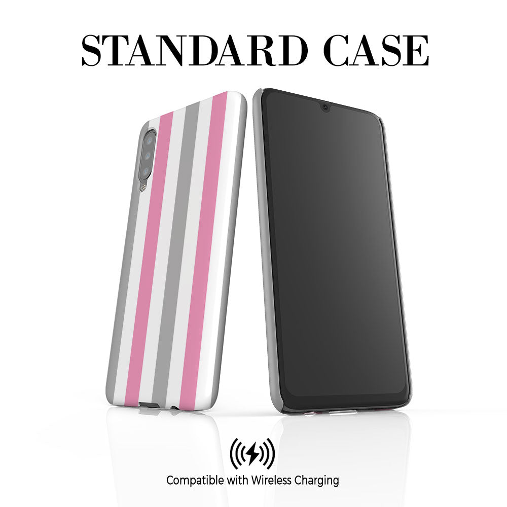 Personalised Pink x Grey Stripe Samsung Galaxy A50 Case