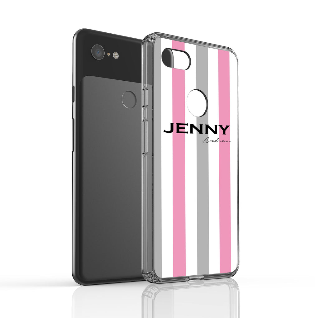 Personalised Pink x Grey Stripe Google Pixel 3 XL Case
