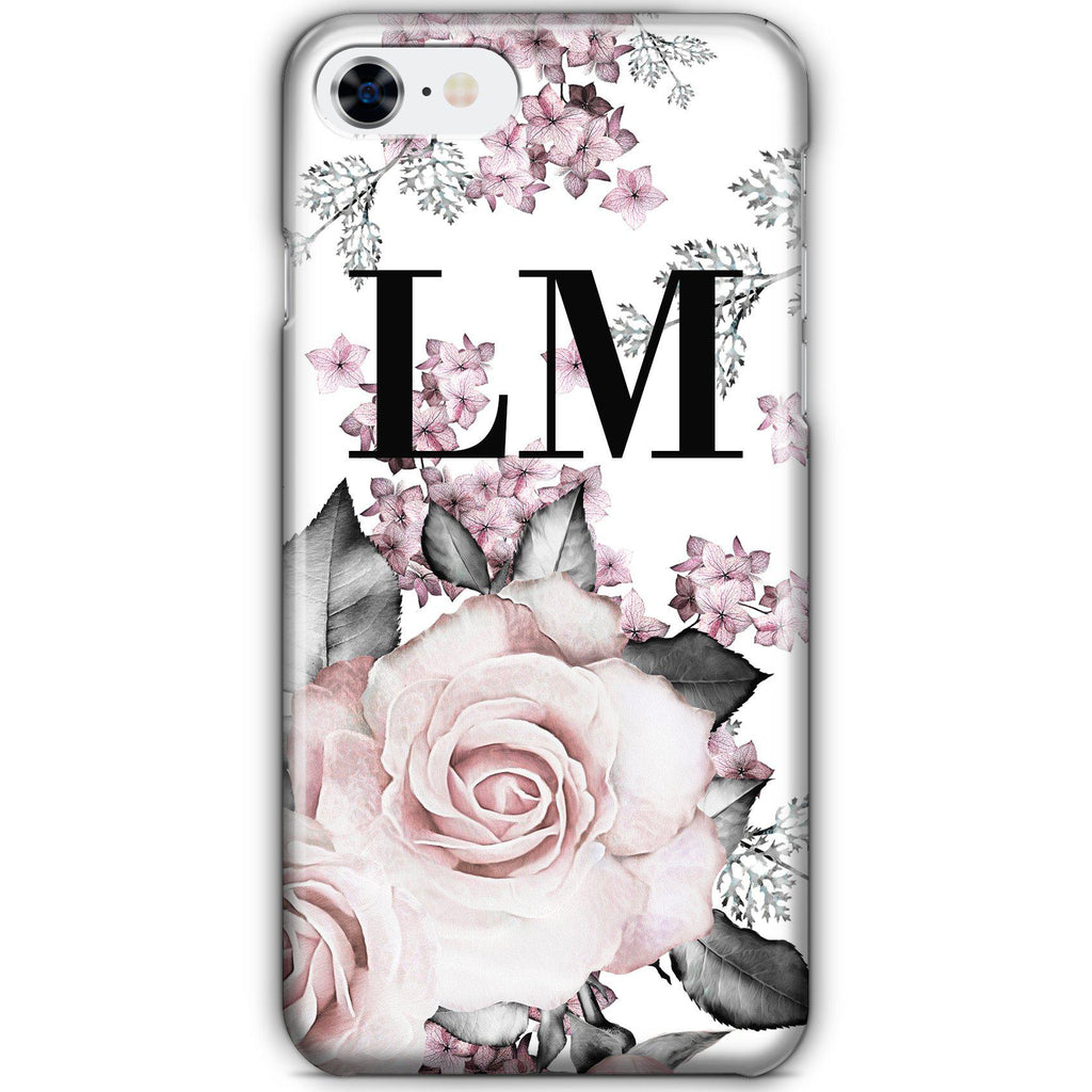 Personalised Pink Floral Rose Initials iPhone 7 Case