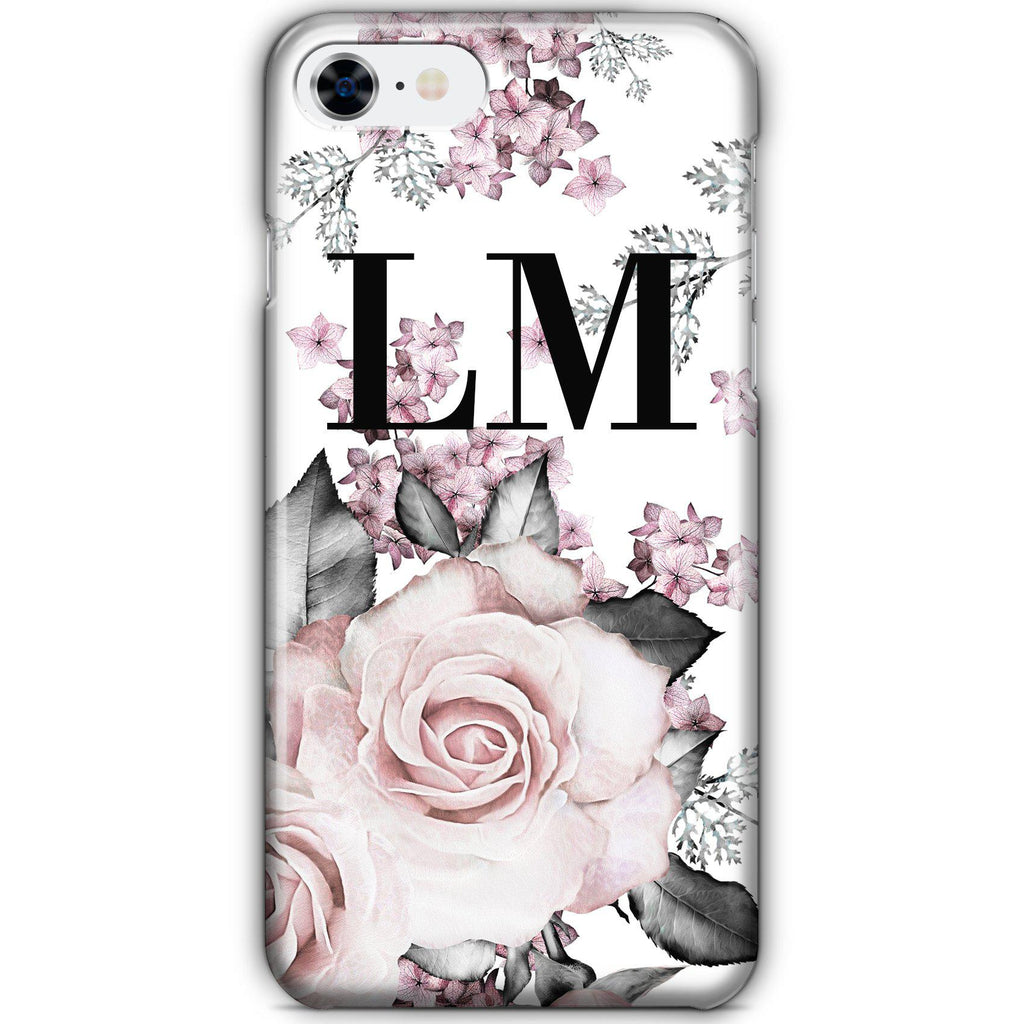 Personalised Pink Floral Rose Initials iPhone SE Case