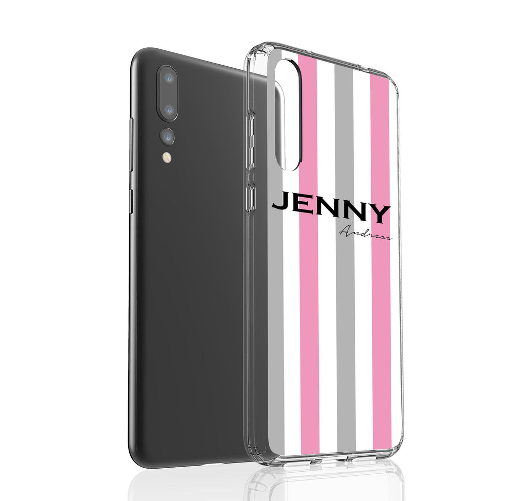 Personalised Pink x Grey Stripe Huawei P20 Pro Case