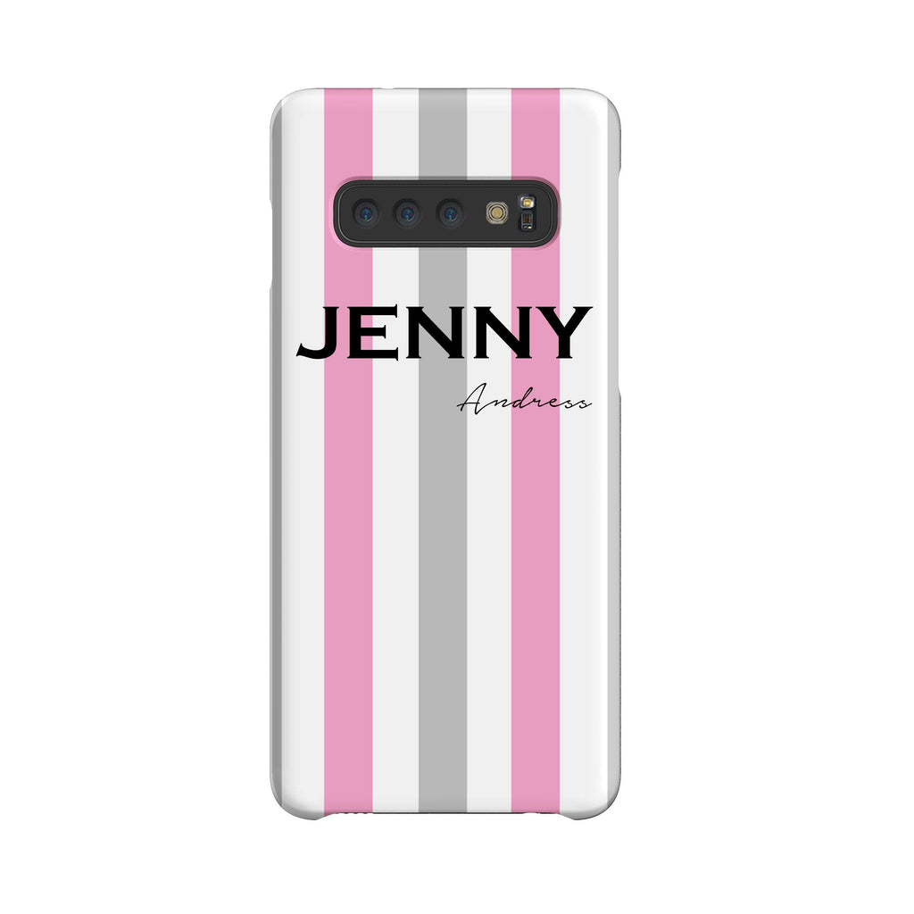 Personalised Pink x Grey Stripe Samsung Galaxy S10 Plus Case