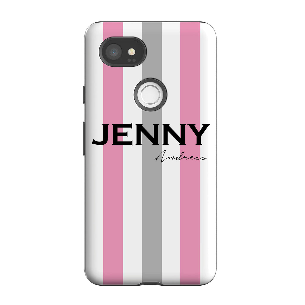 Personalised Pink x Grey Stripe Google Pixel 2 XL Case