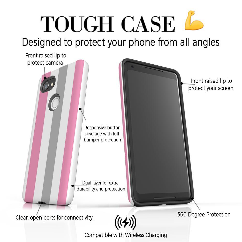 Personalised Pink x Grey Stripe Google Pixel 2 XL Case