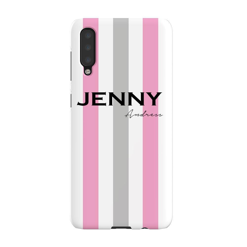Personalised Pink x Grey Stripe Samsung Galaxy A50 Case