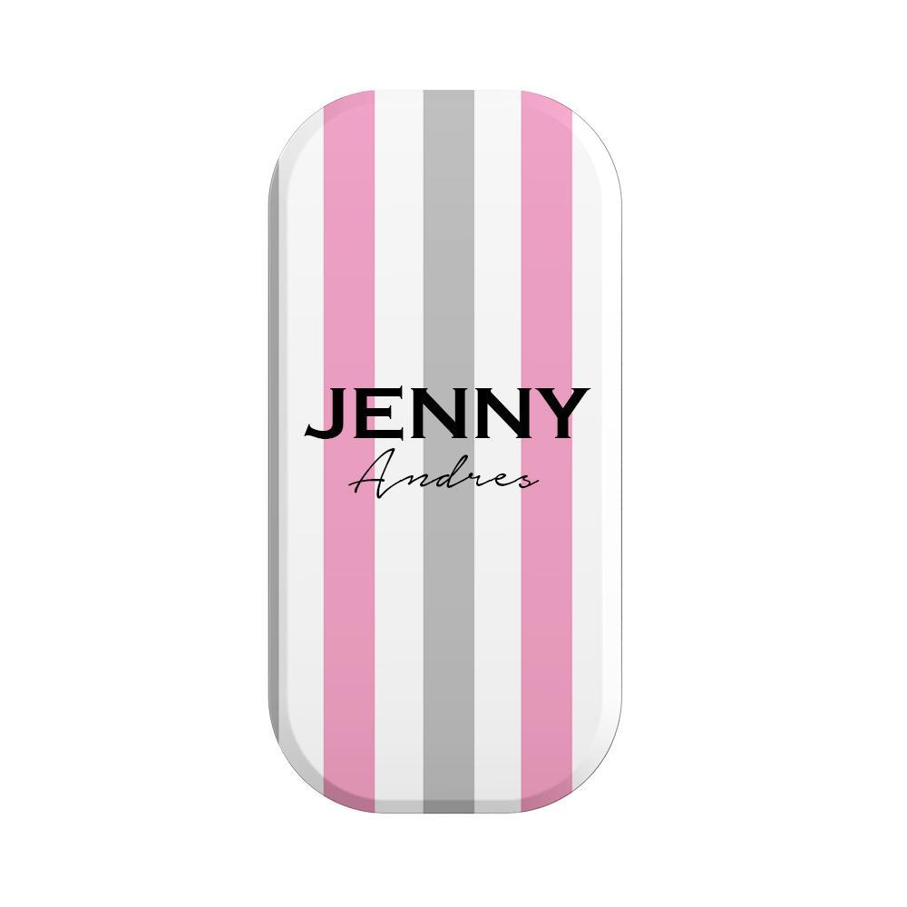 Personalised Pink x Grey Stripe Clickit Phone grip