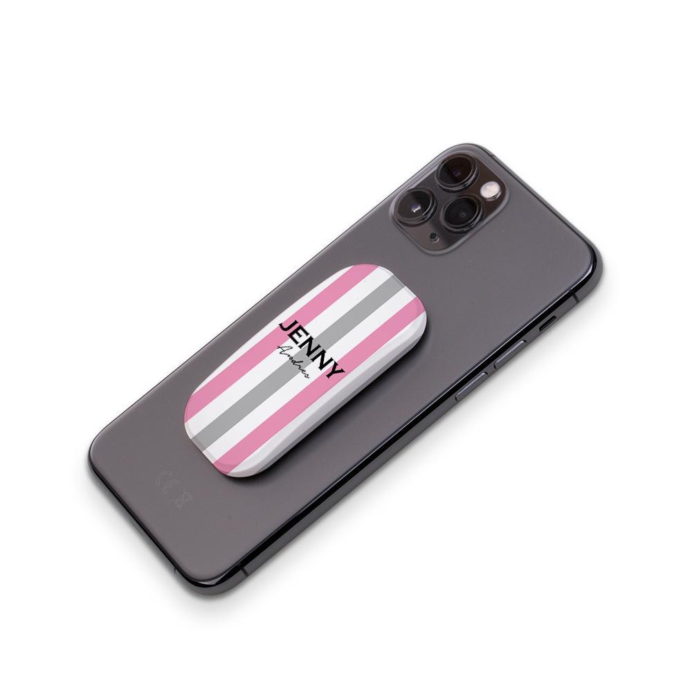 Personalised Pink x Grey Stripe Clickit Phone grip