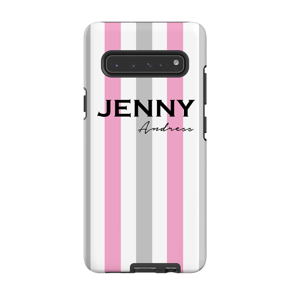 Personalised Pink x Grey Stripe Samsung Galaxy S10 5G Case