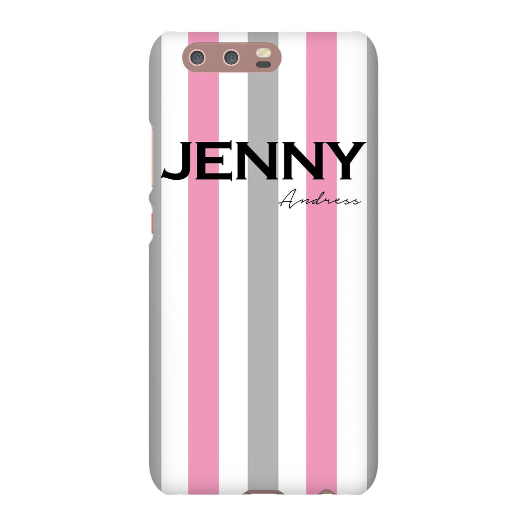 Personalised Pink x Grey Stripe Huawei P10 Case