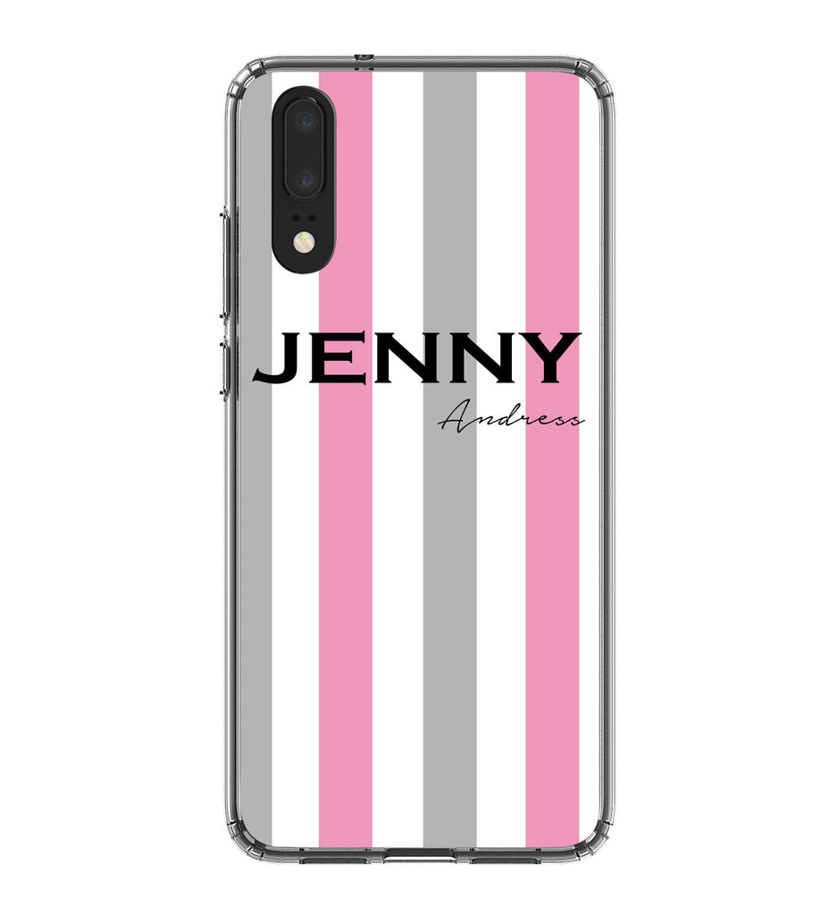 Personalised Pink x Grey Stripe Huawei P20 Case