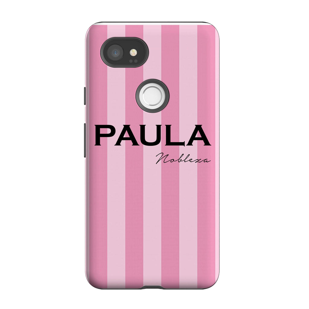 Personalise Pink Stripe Name Google Pixel 2 XL Case