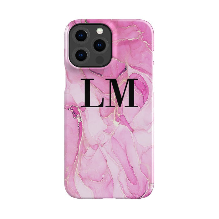 Personalised Phone Pink Ink Marble Initials Phone Cover