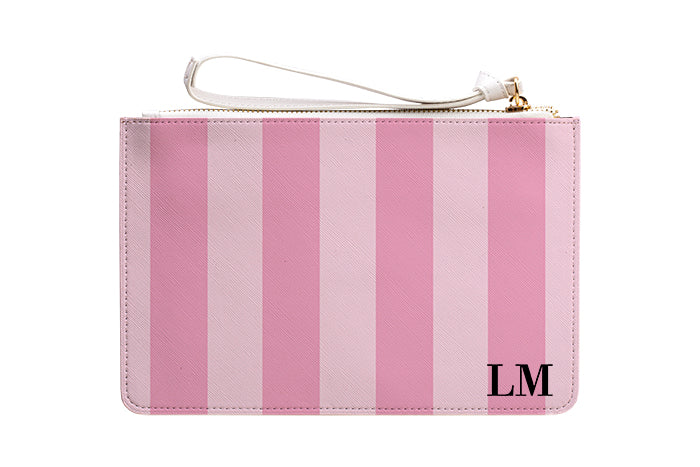 Personalised Pink Stripes Leather Clutch Bag
