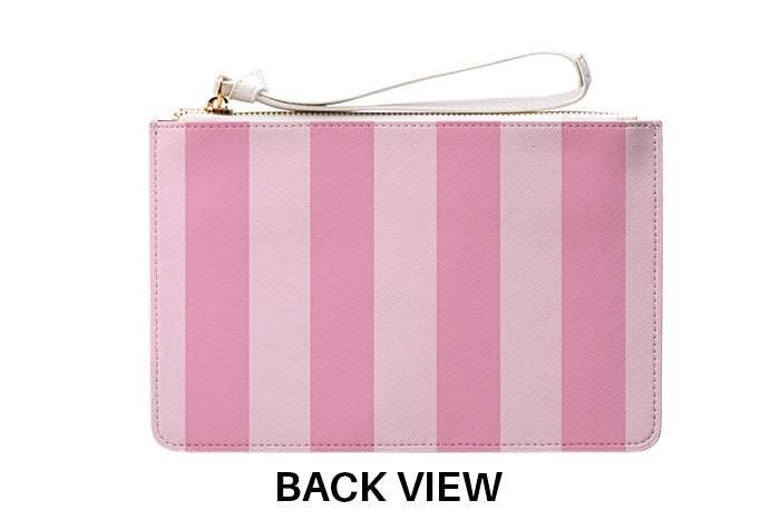 Personalised Pink Stripes Leather Clutch Bag