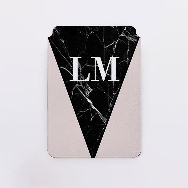 Personalised Pink x Black Marble Contrast Saffiano Leather Tablet/Laptop Sleeve
