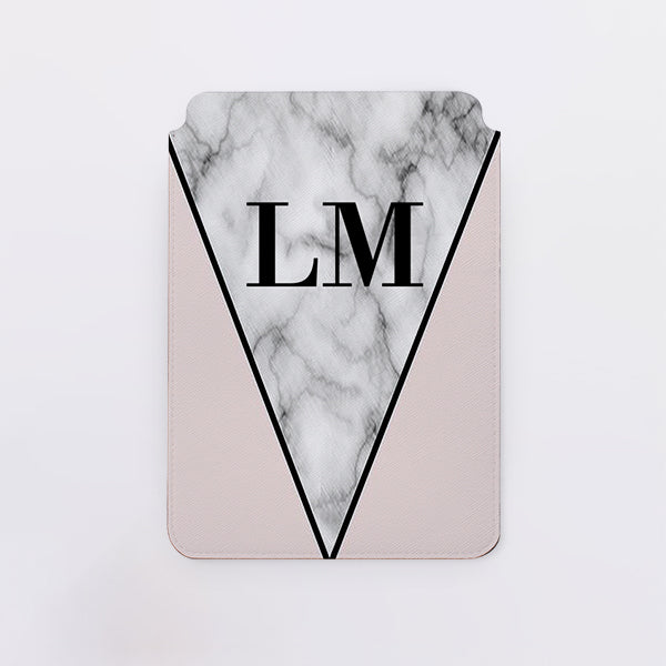 Personalised Pink x Grey Marble Contrast Saffiano Leather Tablet/Laptop Sleeve