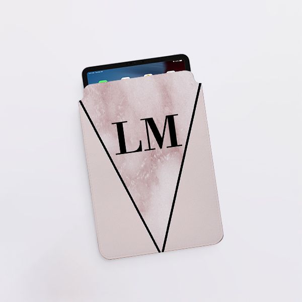 Personalised Pink x Rosa Marble Contrast Saffiano Leather Tablet/Laptop Sleeve