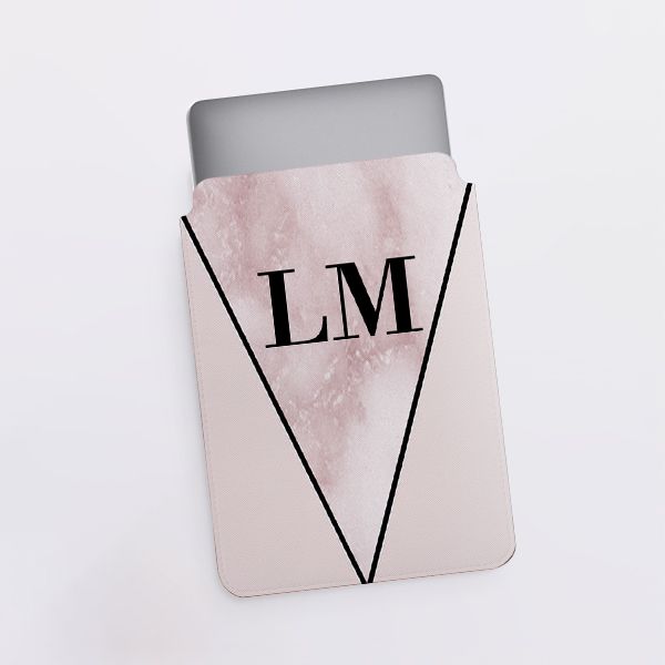 Personalised Pink x Rosa Marble Contrast Saffiano Leather Tablet/Laptop Sleeve