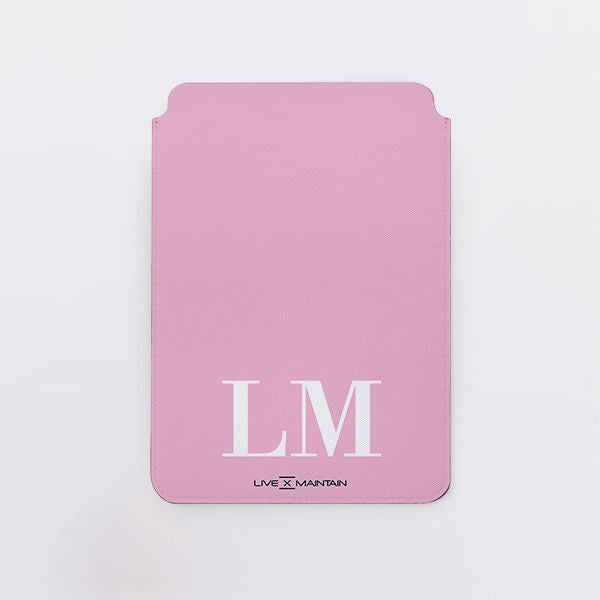 Personalised Pink x White Initials Contrast Marble Contrast Saffiano Leather Tablet/Laptop Sleeve