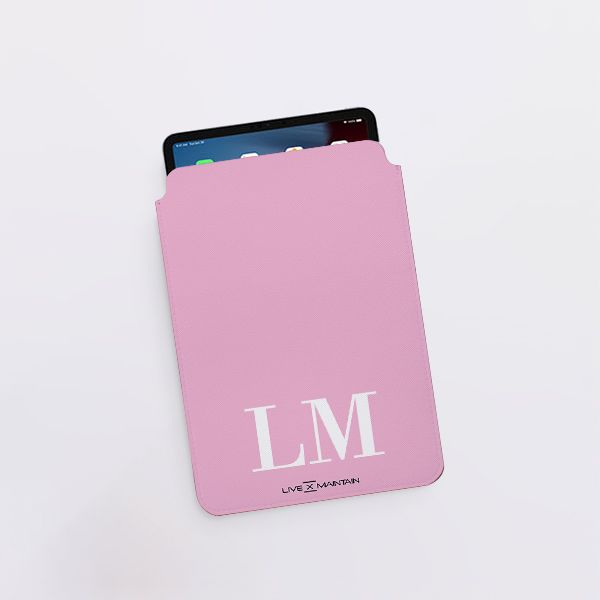 Personalised Pink x White Initials Contrast Marble Contrast Saffiano Leather Tablet/Laptop Sleeve