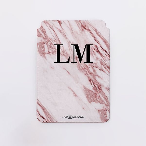 Personalised Rosa Marble Initials Saffiano Leather Tablet/Laptop Sleeve