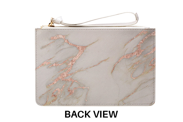 Personalised Rose Gold Marble Leather Clutch Bag