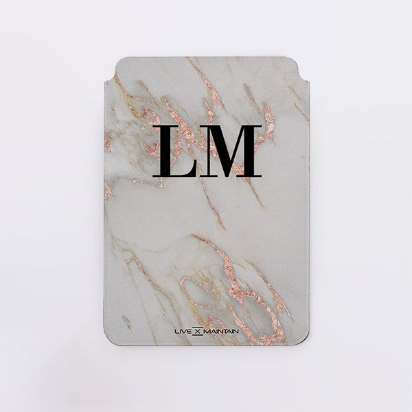 Personalised Rose Gold Marble Initials Saffiano Leather Tablet/Laptop Sleeve