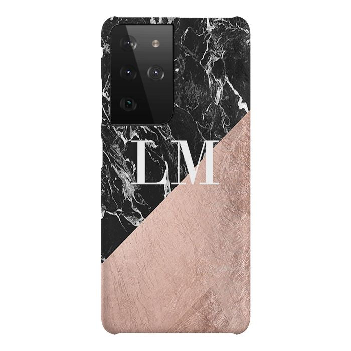 Personalised Black x Rose Gold Marble Samsung Galaxy S21 Ultra Case