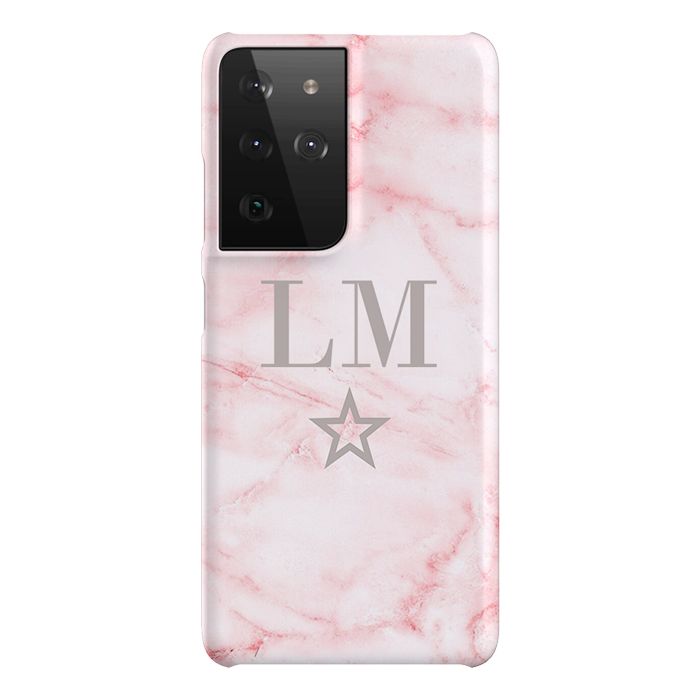Personalised Cotton Candy Star Marble Initials Samsung Galaxy S21 Ultra Case