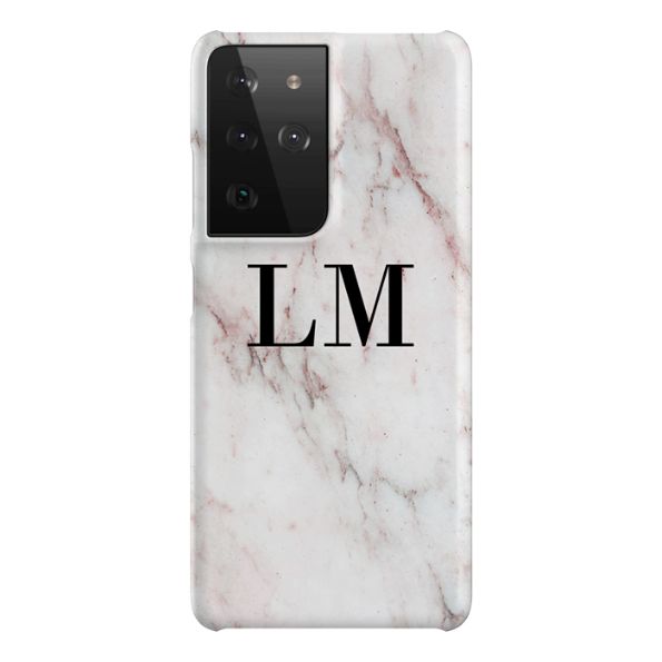 Personalised White Rosa Marble Initials Samsung Galaxy S21 Ultra Case