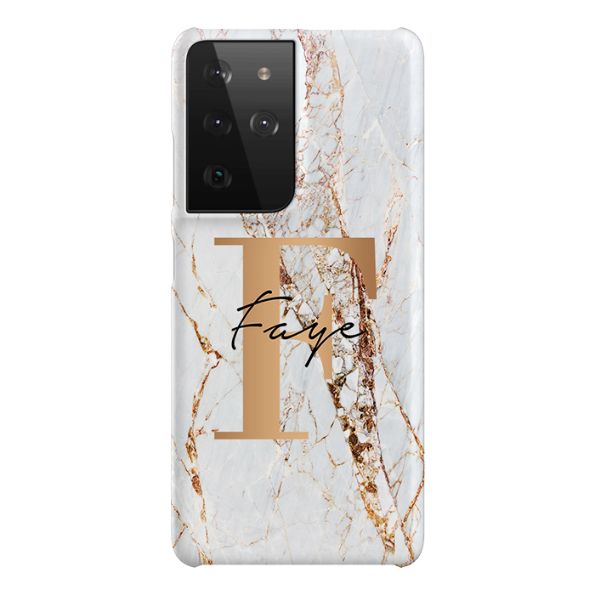 Personalised Cracked Marble Bronze Initials Samsung Galaxy S21 Ultra Case