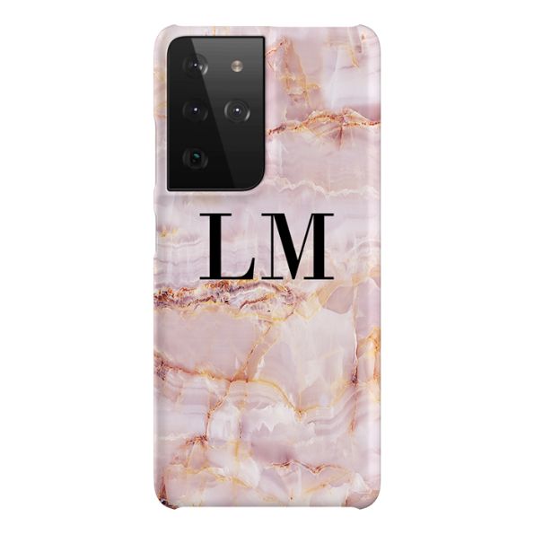 Personalised Natural Pink Marble Initials Samsung Galaxy S21 Ultra Case