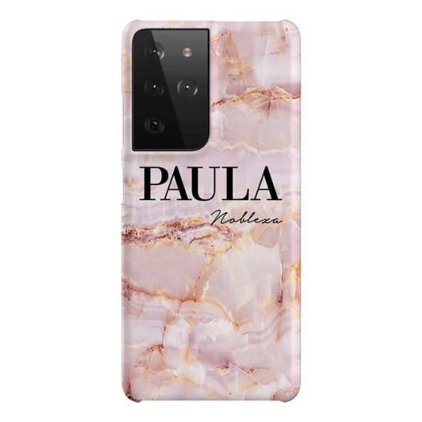 Personalised Natural Pink Marble Name Samsung Galaxy S21 Ultra Case