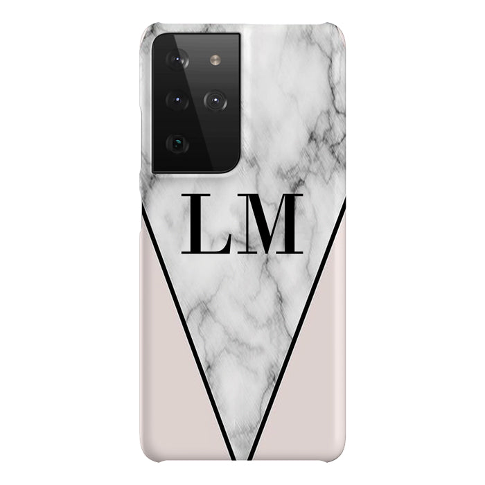 Personalised Pink x Grey Marble Initials Samsung Galaxy S21 Ultra Case