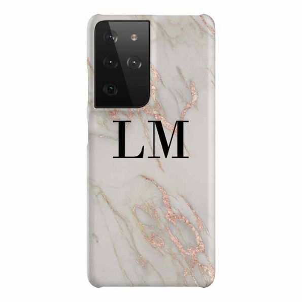 Personalised Rose Gold Marble Initials Samsung Galaxy S21 Ultra Case