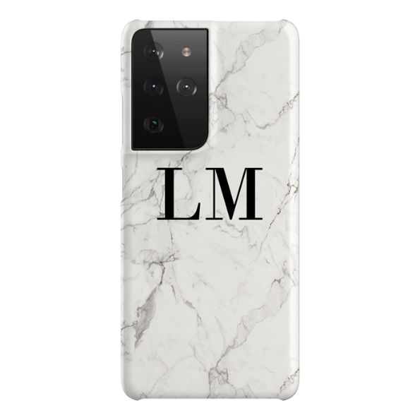 Personalised White Calacatta Marble Initials Samsung Galaxy S21 Ultra Case