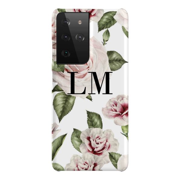 Personalised White Floral Rose Initials Samsung Galaxy S21 Ultra Case