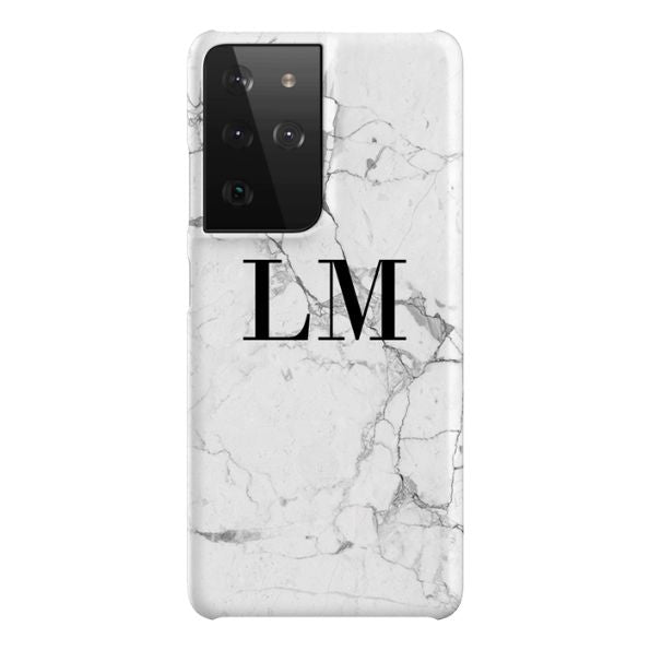 Personalised White Marble x Black Initials Samsung Galaxy S21 Ultra Case