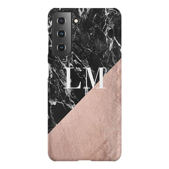Personalised Black x Rose Gold Marble Samsung Galaxy S21 Plus Case