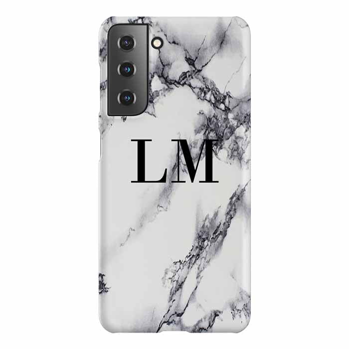 Personalised White x Black Marble Initials Samsung Galaxy S21 Plus Case