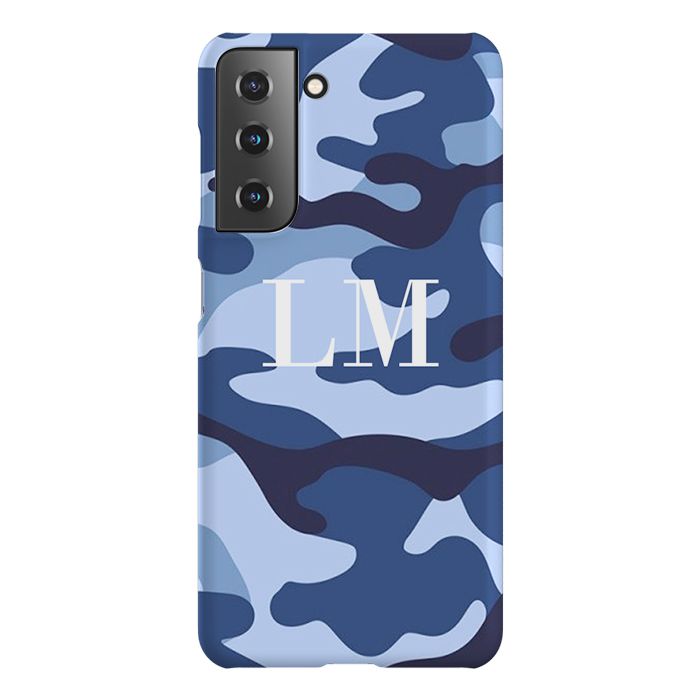 Personalised Cobalt Blue Camouflage Initials Samsung Galaxy S21 Plus Case